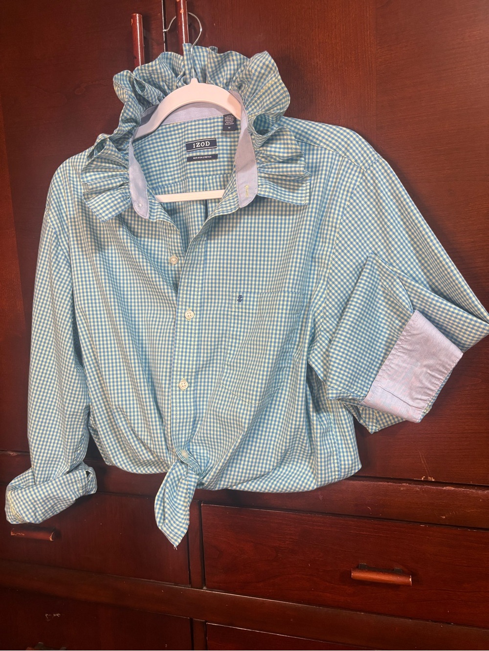 Upcycled IZOD Blue/Very Light Yellow Gingham Button-Up Shirt